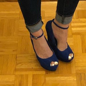 Club couture royal blue platform wedge